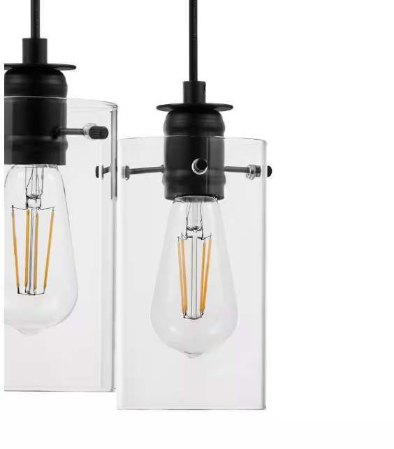 Hampton Bay Regan 3-Light Matte Black Pendant Hanging Light with Clear Glass Shades, Industrial Kitchen Pendant Lighting