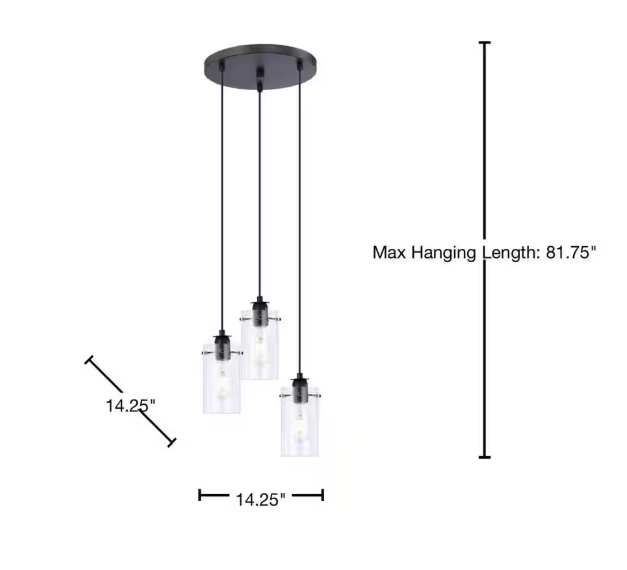 Hampton Bay Regan 3-Light Matte Black Pendant Hanging Light with Clear Glass Shades, Industrial Kitchen Pendant Lighting