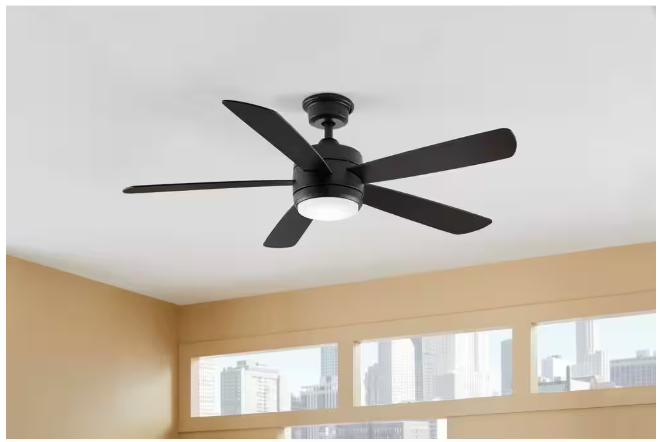 Hampton Bay Averly 52 in. Indoor Matte Black Ceiling Fan with Adjustable White Integrated LED with Remote Control Included