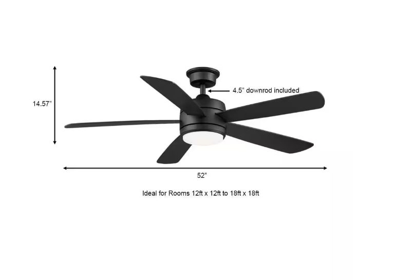 Hampton Bay Averly 52 in. Indoor Matte Black Ceiling Fan with Adjustable White Integrated LED with Remote Control Included