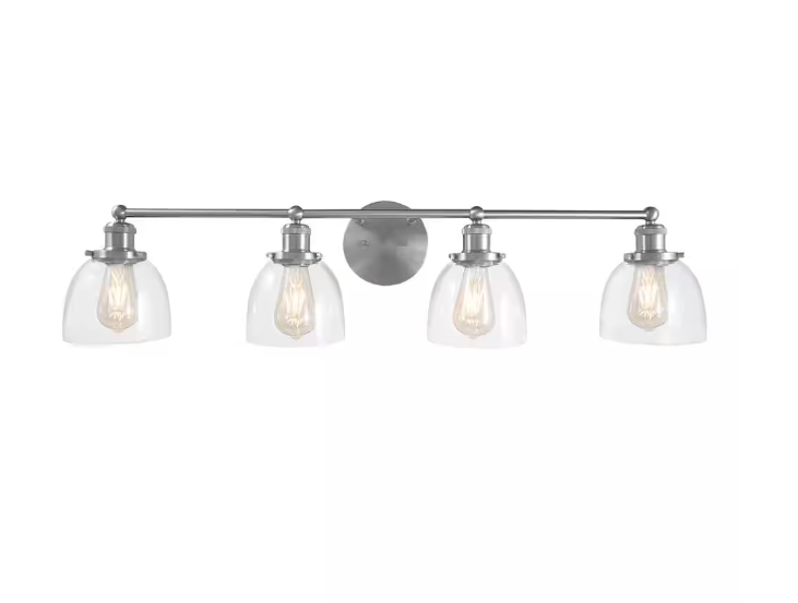 Home Decorators Collection Evelyn 37.5 in. 4-Light Brushed Nickel Industrial Vanity with Clear Glass Shades