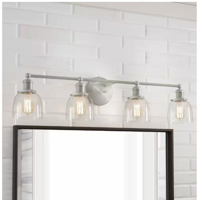 Home Decorators Collection Evelyn 37.5 in. 4-Light Brushed Nickel Industrial Vanity with Clear Glass Shades
