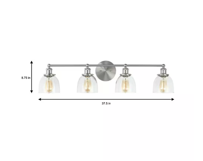 Home Decorators Collection Evelyn 37.5 in. 4-Light Brushed Nickel Industrial Vanity with Clear Glass Shades