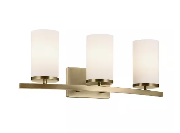 KICHLER Crosby 23 in. 3-Light Natural Brass Contemporary Bathroom Vanity Light with Satin Etched Opal Glass