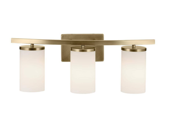 KICHLER Crosby 23 in. 3-Light Natural Brass Contemporary Bathroom Vanity Light with Satin Etched Opal Glass
