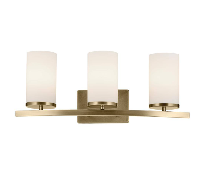 KICHLER Crosby 23 in. 3-Light Natural Brass Contemporary Bathroom Vanity Light with Satin Etched Opal Glass