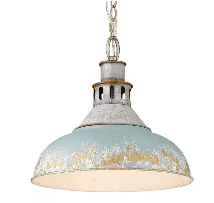 Golden Lighting Kinsley 1-Light Aged Galvanize Steel Standard Pendant Antique Teal