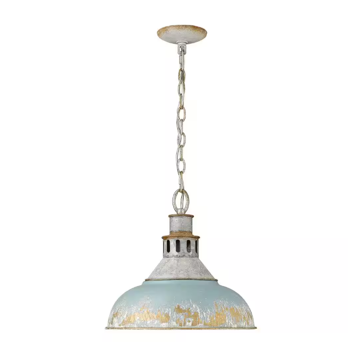 Golden Lighting Kinsley 1-Light Aged Galvanize Steel Standard Pendant Antique Teal