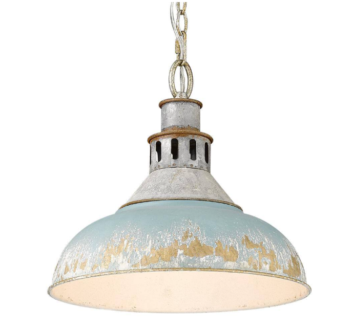 Golden Lighting Kinsley 1-Light Aged Galvanize Steel Standard Pendant Antique Teal