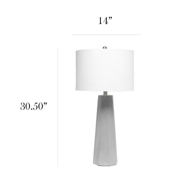 Elegant Designs 30.5 in. White Concrete Table Lamp with Fabric Shade