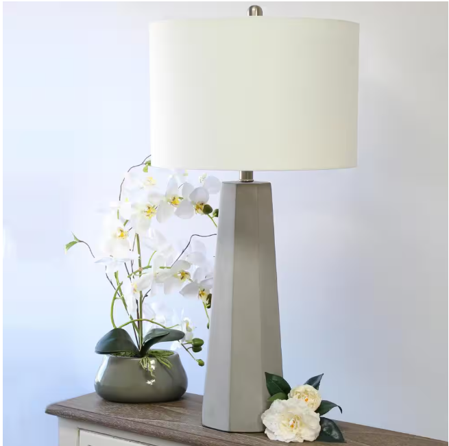 Elegant Designs 30.5 in. White Concrete Table Lamp with Fabric Shade