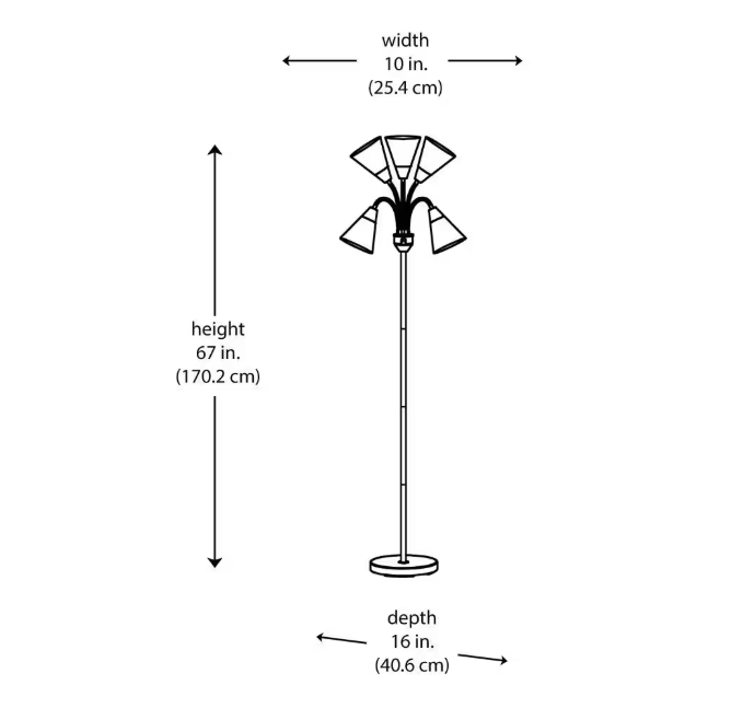 Hampton Bay 67 in. 5-Light Black Gooseneck Floor Lamp with Multi-Color Acrylic Shades