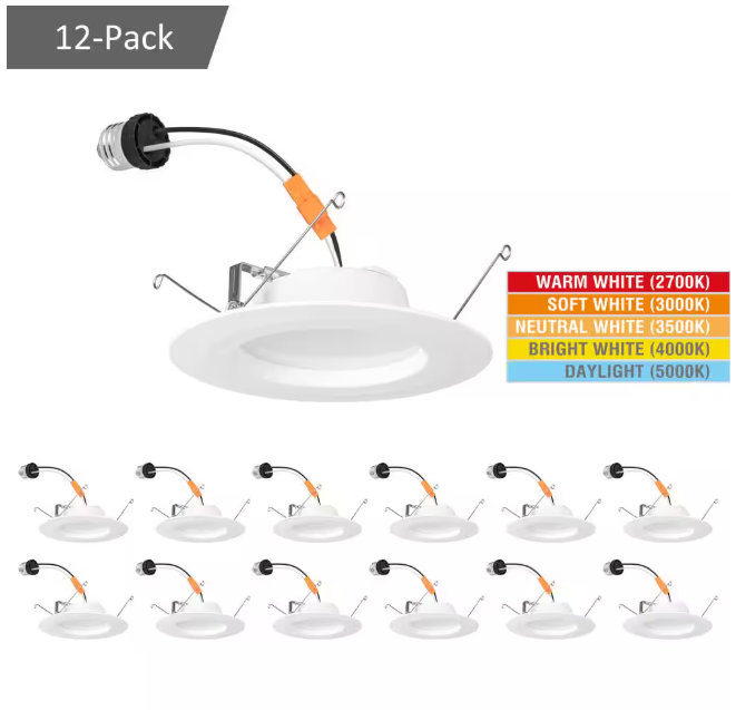 Commercial Electric 5/6 in. Integrated LED Recessed Retrofit Light Trim with Selectable Color Temperature, (12-Pack)