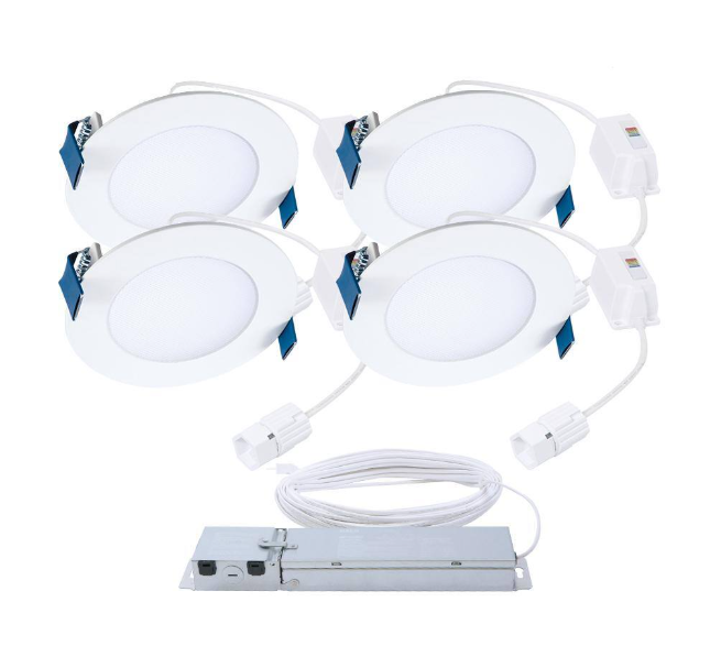 HALO QuickLink Low Voltage, 4 in. Selectable CCT 2700-5000K, 600 Lumens, Slim Canless LED Starter Kit-4pack, Dimmable