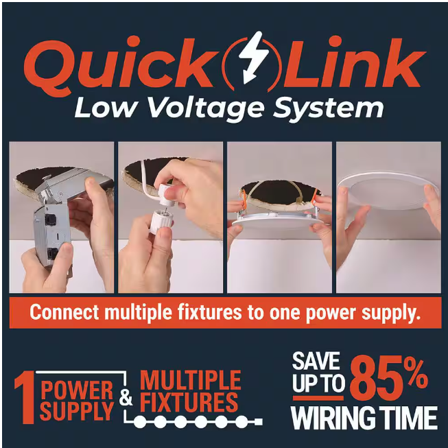 HALO QuickLink Low Voltage, 4 in. Selectable CCT 2700-5000K, 600 Lumens, Slim Canless LED Starter Kit-4pack, Dimmable