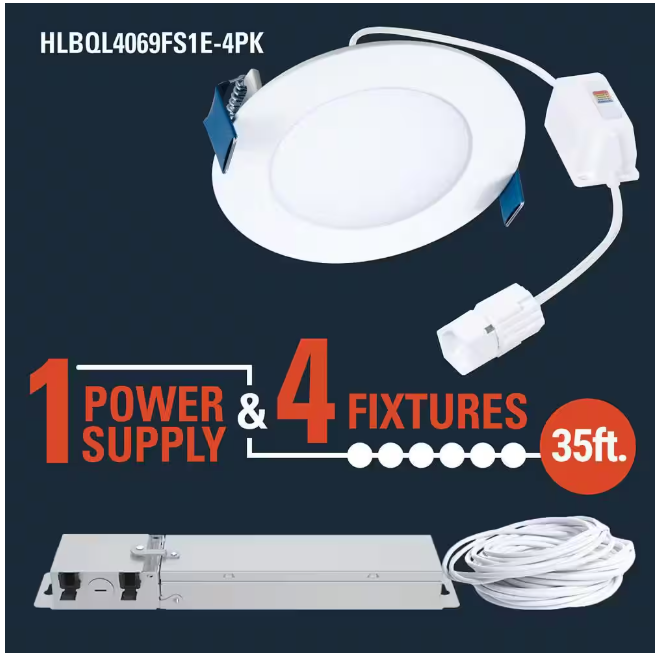 HALO QuickLink Low Voltage, 4 in. Selectable CCT 2700-5000K, 600 Lumens, Slim Canless LED Starter Kit-4pack, Dimmable