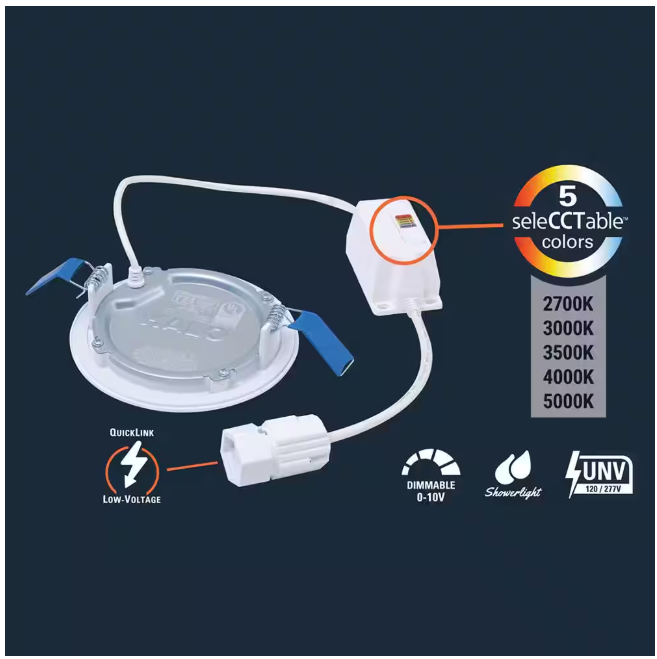HALO QuickLink Low Voltage, 4 in. Selectable CCT 2700-5000K, 600 Lumens, Slim Canless LED Starter Kit-4pack, Dimmable