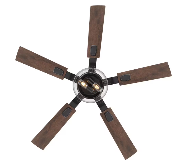 Breezary Anchal 52 in. 2-Light Indoor Farmhouse Black Standard Ceiling Fan with Glass Light Kit and Remote Included