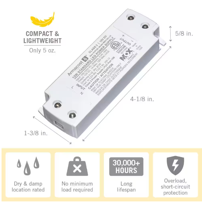 Armacost Lighting LED Power Supply 12-Watt Standard Driver 12-Volt Transformer