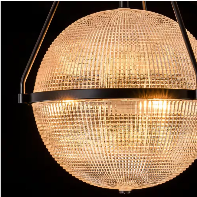 Rennnsan Lena 13.7 in. 3-Light Black Modern Industrial Semi-Flush Mount with Clear Grid Glass Globe Shade