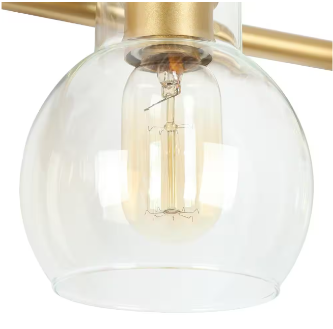LNC Modern Light Gold Vanity Light 35.5 in. 5-Light Bathroom Power Room Light with Globe Clear Glass Shades