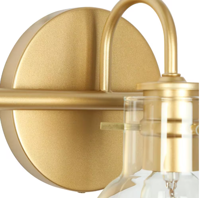 LNC Modern Light Gold Vanity Light 35.5 in. 5-Light Bathroom Power Room Light with Globe Clear Glass Shades