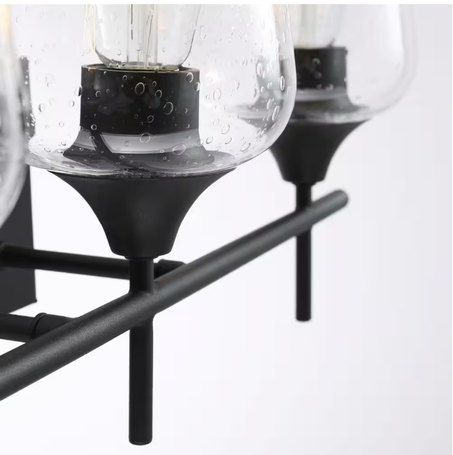 Merra 3-Light Black Bathroom Vanity Light with Seeded Glass Shades