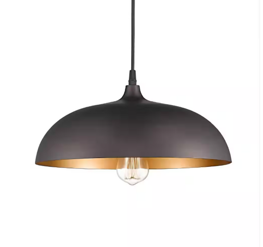 JAZAVA 1-Light Oil Rubbed Bronze Pendant Light with Metal Dome Shade