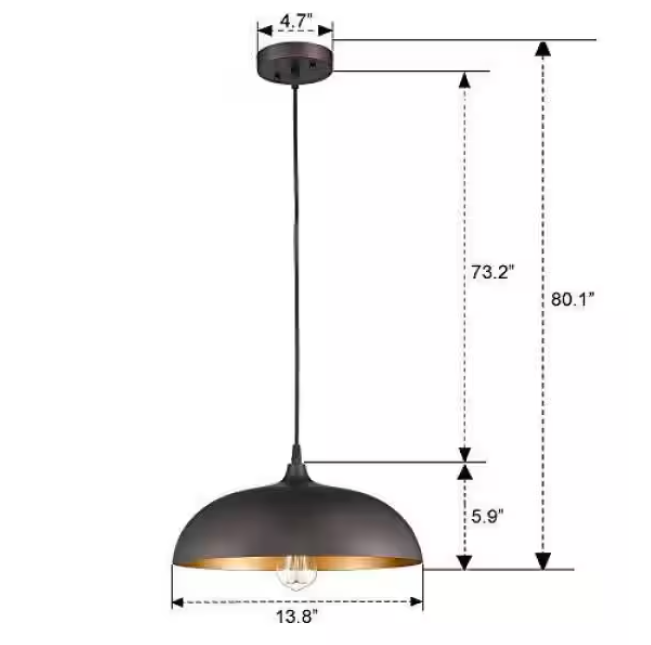 JAZAVA 1-Light Oil Rubbed Bronze Pendant Light with Metal Dome Shade