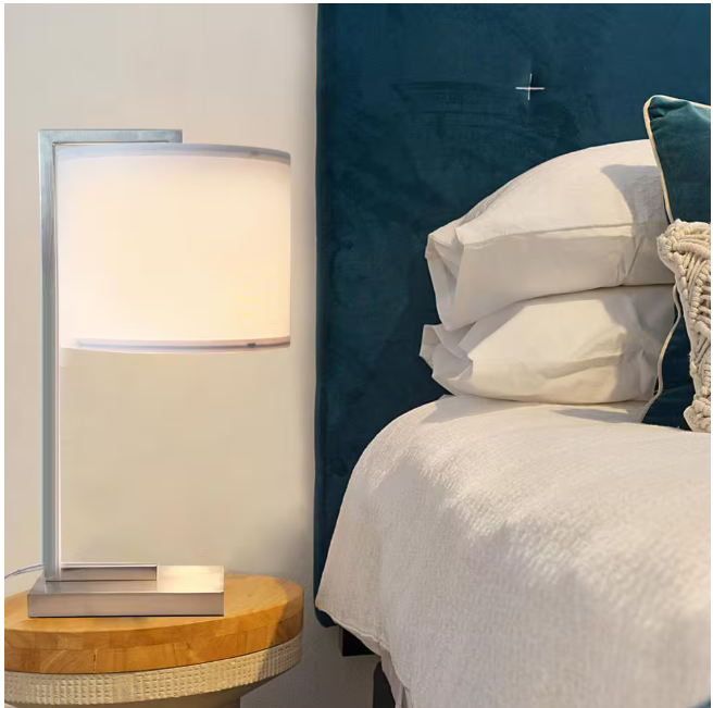 Cedar Hill 19 in. Brushed Nickel Table Lamp with In-Line Switch