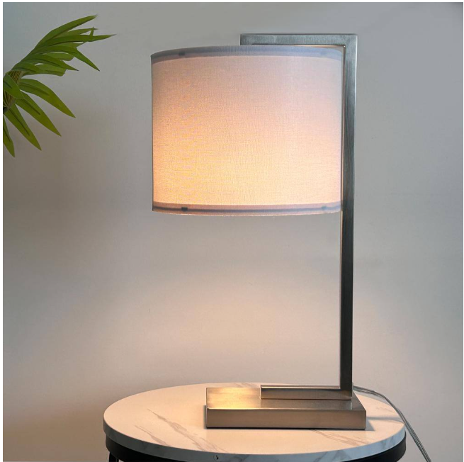 Cedar Hill 19 in. Brushed Nickel Table Lamp with In-Line Switch