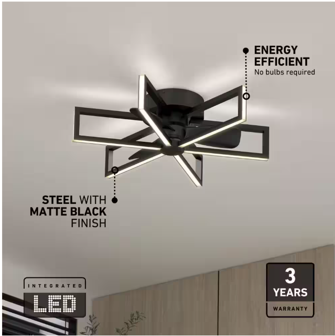 Artika Swirl 26 in. Indoor Black 8-Steps CCT 18.7 in. Integrated LED Ceiling Fan with Remote Included