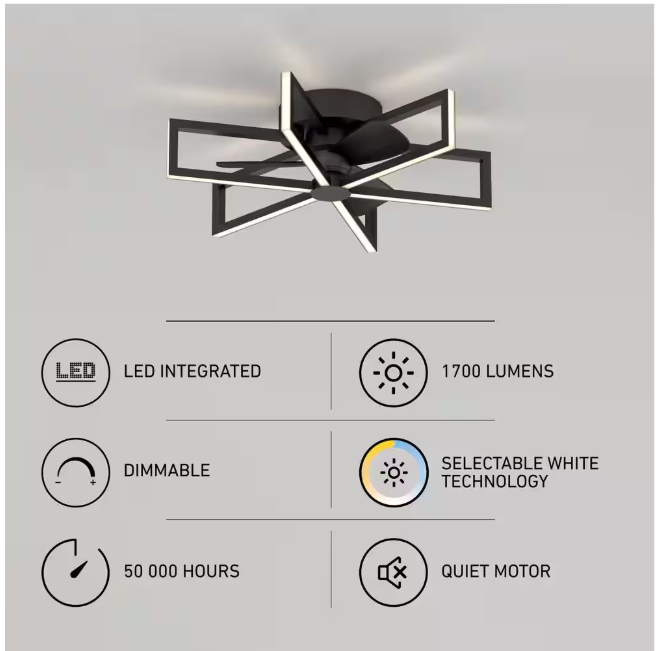 Artika Swirl 26 in. Indoor Black 8-Steps CCT 18.7 in. Integrated LED Ceiling Fan with Remote Included