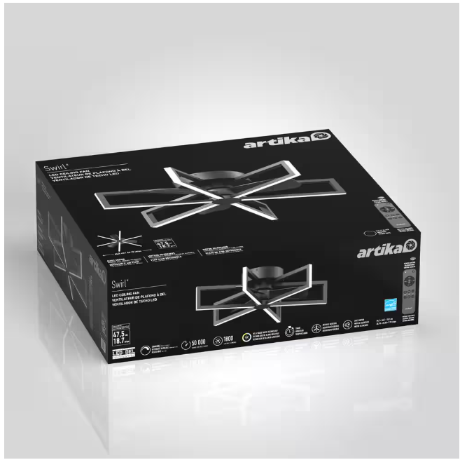 Artika Swirl 26 in. Indoor Black 8-Steps CCT 18.7 in. Integrated LED Ceiling Fan with Remote Included