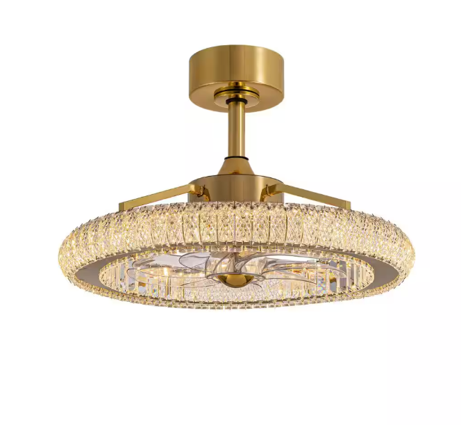 FANNEHONNE Diamond 22 in. Smart Indoor Brass Ceiling Fan with Crystal Integrated LED Light