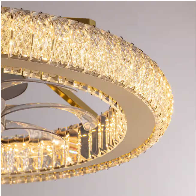 FANNEHONNE Diamond 22 in. Smart Indoor Brass Ceiling Fan with Crystal Integrated LED Light