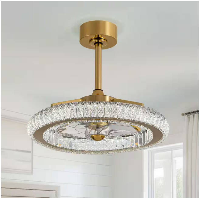 FANNEHONNE Diamond 22 in. Smart Indoor Brass Ceiling Fan with Crystal Integrated LED Light