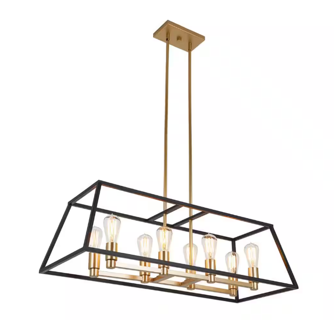 Artika Carter 8-Light Black and Gold Modern Industrial Cage Chandelier Light Fixture for Dining Room or Kitchen
