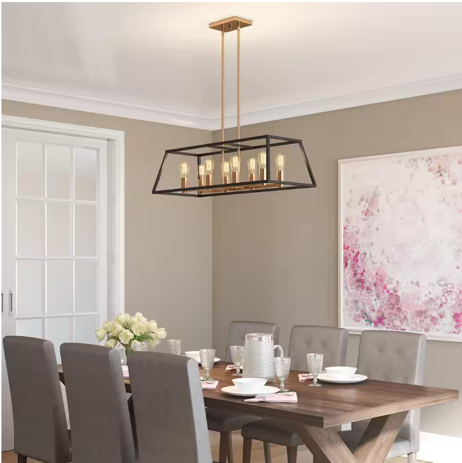 Artika Carter 8-Light Black and Gold Modern Industrial Cage Chandelier Light Fixture for Dining Room or Kitchen