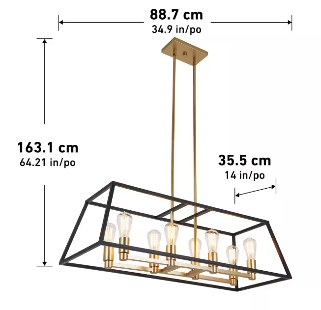 Artika Carter 8-Light Black and Gold Modern Industrial Cage Chandelier Light Fixture for Dining Room or Kitchen