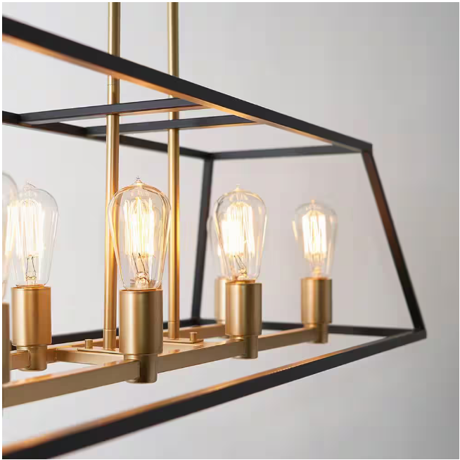 Artika Carter 8-Light Black and Gold Modern Industrial Cage Chandelier Light Fixture for Dining Room or Kitchen