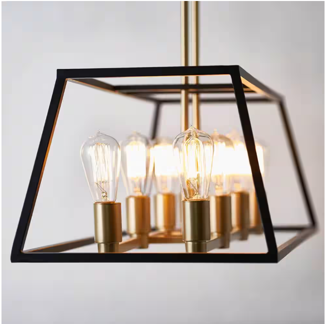Artika Carter 8-Light Black and Gold Modern Industrial Cage Chandelier Light Fixture for Dining Room or Kitchen