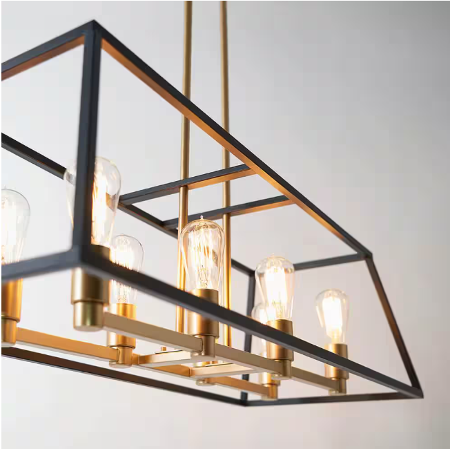 Artika Carter 8-Light Black and Gold Modern Industrial Cage Chandelier Light Fixture for Dining Room or Kitchen
