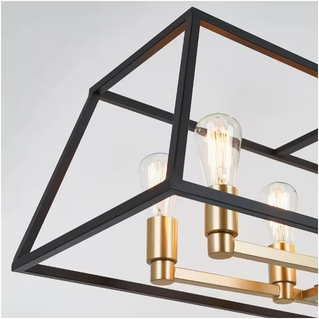 Artika Carter 8-Light Black and Gold Modern Industrial Cage Chandelier Light Fixture for Dining Room or Kitchen