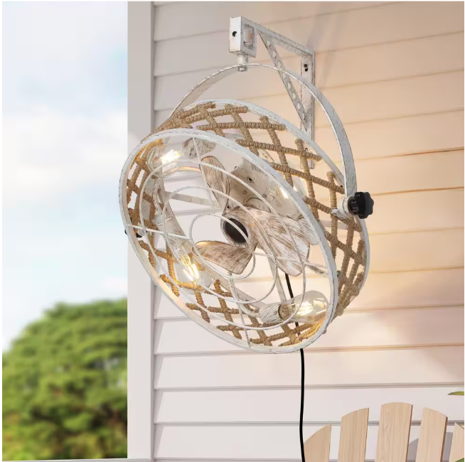FANNEHONNE 20 in. Bohemian Indoor White Wall Mount Caged Ceiling Fan with Light and Remote, Reversible for Garage, Office
