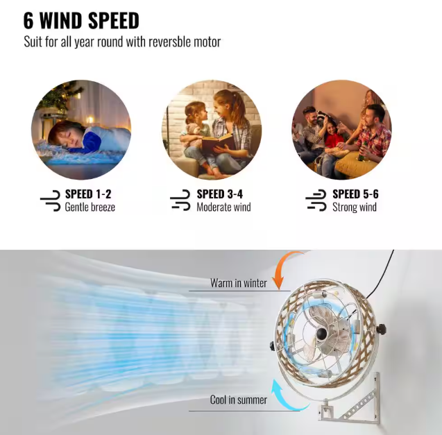 FANNEHONNE 20 in. Bohemian Indoor White Wall Mount Caged Ceiling Fan with Light and Remote, Reversible for Garage, Office