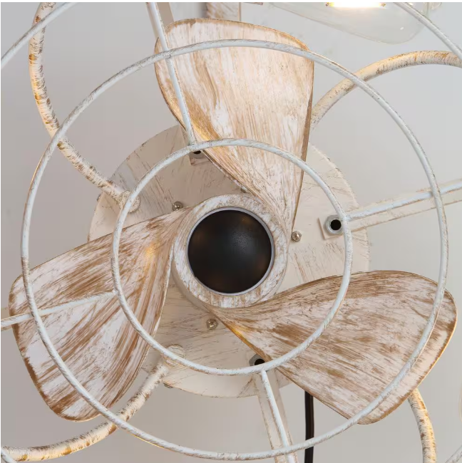FANNEHONNE 20 in. Bohemian Indoor White Wall Mount Caged Ceiling Fan with Light and Remote, Reversible for Garage, Office