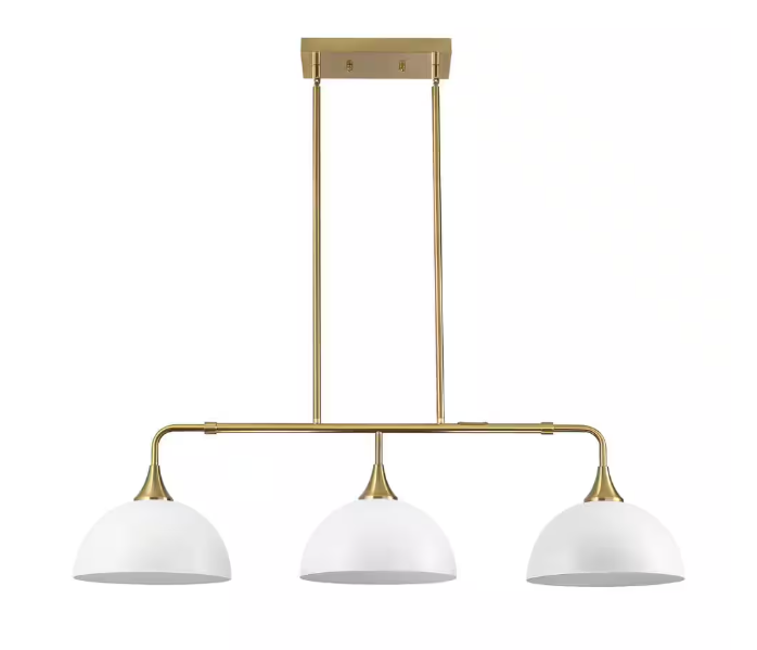 RRTYO Holmes 60-Watt 3-Light Industrial White Linear Dome Pendant Lights for Kitchen Island