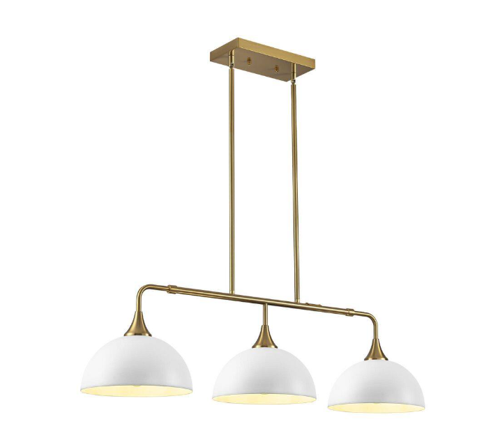 RRTYO Holmes 60-Watt 3-Light Industrial White Linear Dome Pendant Lights for Kitchen Island
