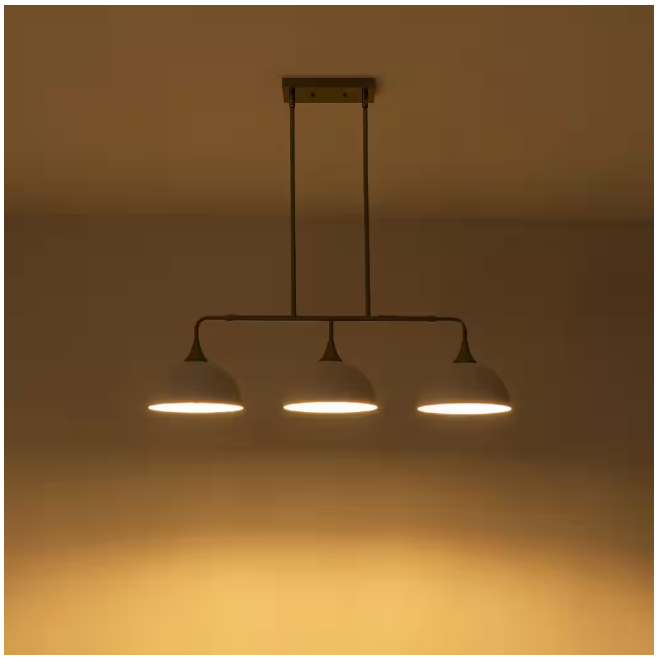 RRTYO Holmes 60-Watt 3-Light Industrial White Linear Dome Pendant Lights for Kitchen Island